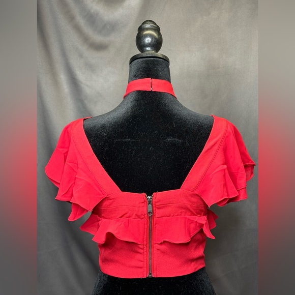 Nasty Gal Women’s Tango Red Ruffled Crop Top Blouse - Picture 2 of 2